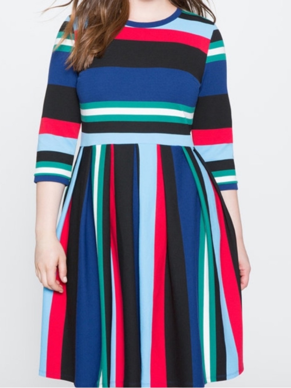 ELOQUII Opposing Stripes Fit & Flare Knit Dress Size 18